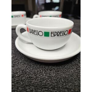 Set of 4 Vintage 90s Cafe Style Expresso Cups Saucers